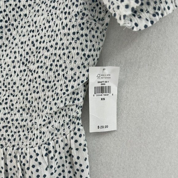 Old Navy Blouse Women's XS White Black Smocked Polka Dot Off the Shoulder Peplum - Picture 8 of 10